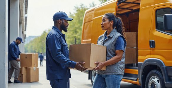 delivery-service-personnel-transferring-package-from-truck